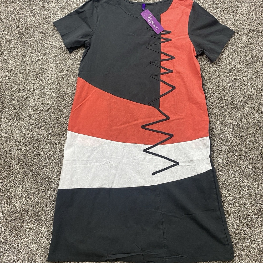 Romacci Dress Womens L Color Block Arty Beach Pocket Statement‎ 70s Disco